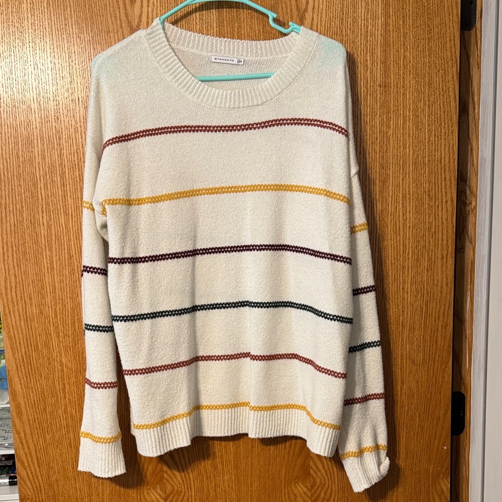 Staccato Cream Sweater with Multicolor Stripes
